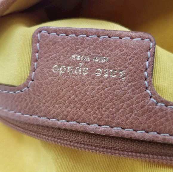 Kate Spade Shoulder Bag Purse handbag beige brown leather yellow interior tote - Picture 7 of 11